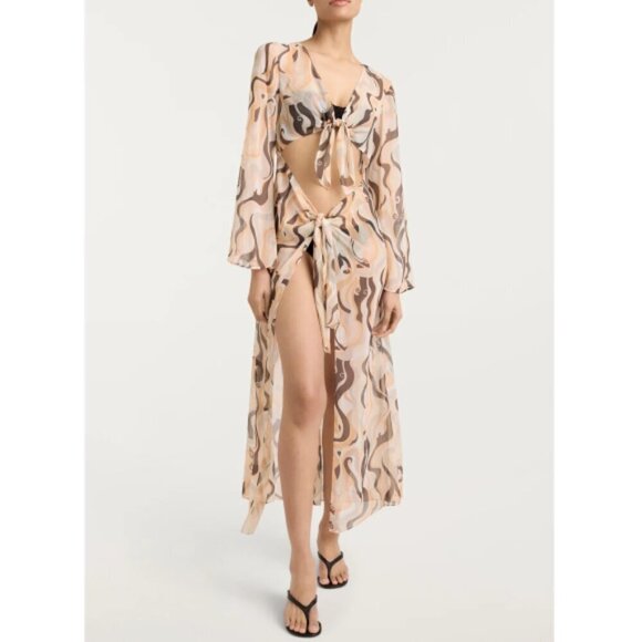 Cinq à Sept 'Talita' Abstract Tie-Knot Cover-Up Midi-Dress, Natural Multicolor - Picture 1 of 4